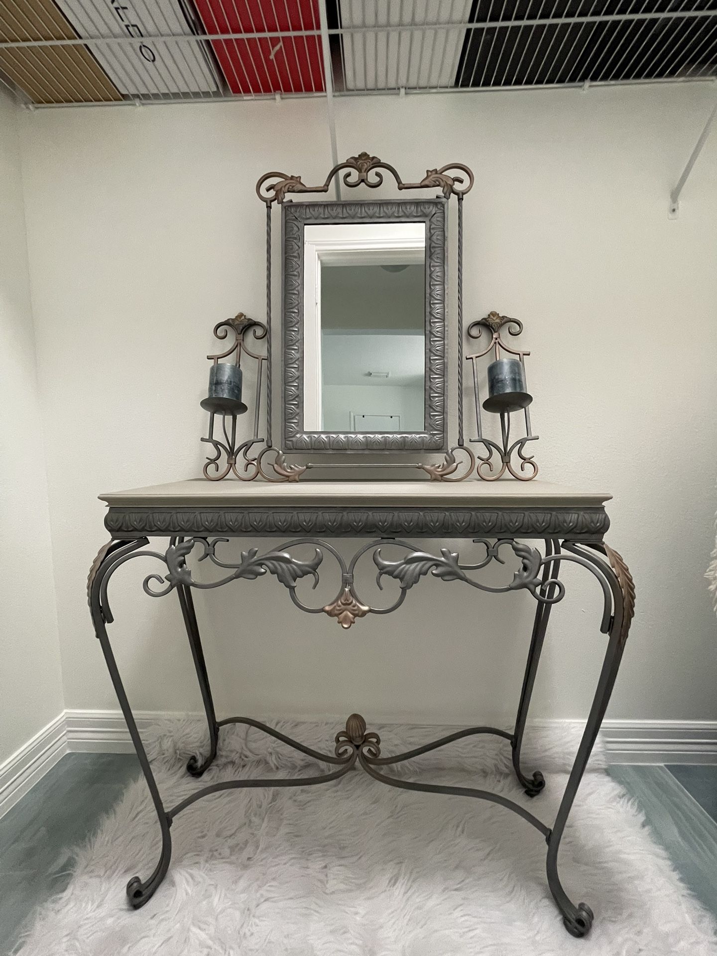 Platinum Rose Iron Table Wall Mirror Candle 4 Piece Set