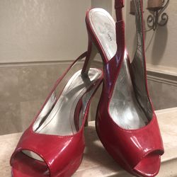 STYLE & CO Patent Red Open Toe Sling Back High Heel Platform Shoes