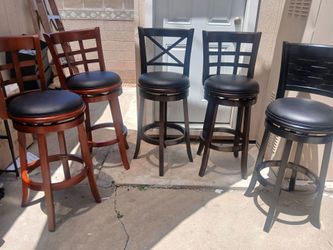 set of 5  Swivel Counter Stool, Solid Wood, Faux Leather