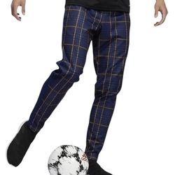 Adidas Tiro Tartan Plaid Soccer Pants Men Medium Blue Plaid