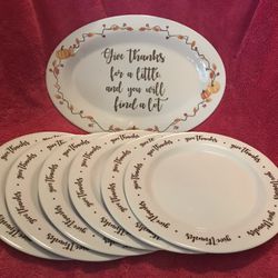 Thanksgiving Melamine 10” Set Of 6 Plates & 14” x 10” Platter NEW!
