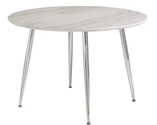 Pressley White Marble Top 45" Round Dining Table for 4 - Chrome Legs - $100