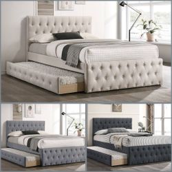 Full Twin Beige Frenchi Trundle Bed With Ortho Mattress Included 