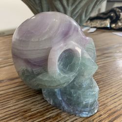 Large flourite skull carving