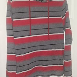 Men’s Red-Gray-Black Long Sleeve Hooded Shirt