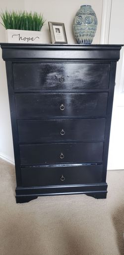 black Restoration Hardware St. James five-drawer dresser