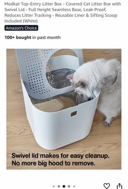 Top-Entry Litter Box - Modkat Cat Litter Box with Swivel Lid - Full Height Seamless Base- Reusable Liner & Sifting Scoop Included