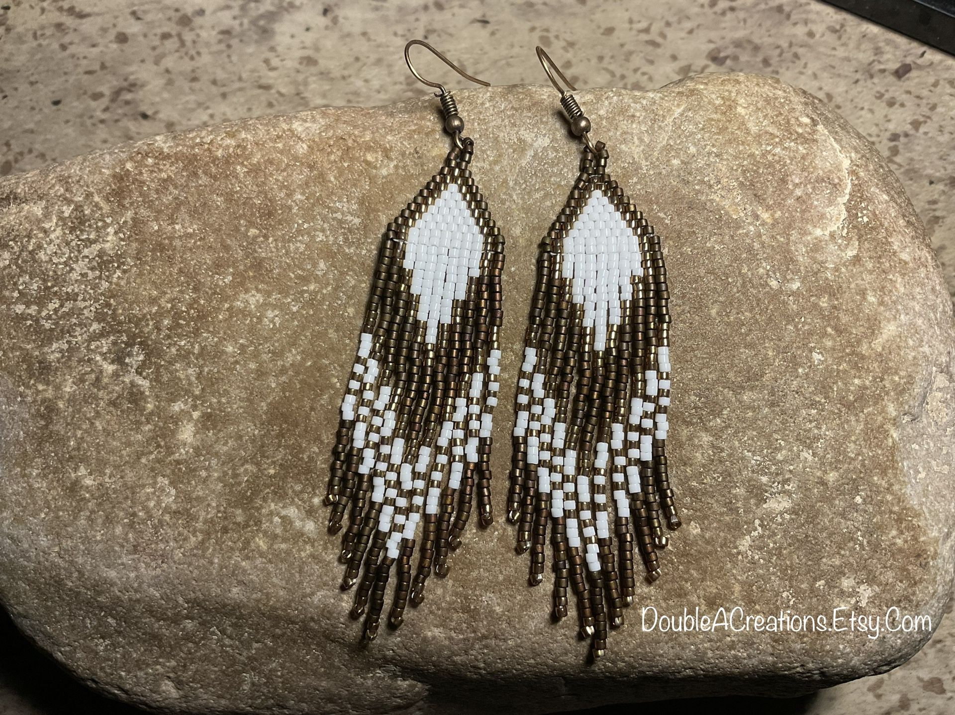 Chocolate And Brass Beaded Earrings With Fringe, New, Handmade By Me