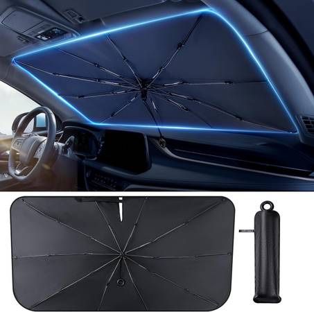 new Windshield Sun Shade - Car Sun Shade Windshield, 55"x30", Sun Shade for Car Window, Cool Reflective Sun Blocker Fits Small Sedans, Mini SUVs, & Ha