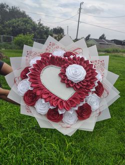 Red and white eternal flower bouquet