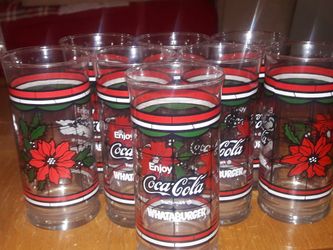 Coca-Cola Collectible Whataburger Glasses. Set of 8.