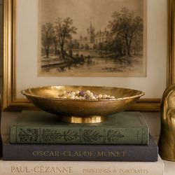     Vintage Brass Pedestal Catchall Bowl | Entryway | Coffee Table Decor Mid Century Modern Hollywood Regency 