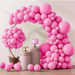 RUBFAC 138pcs Pink Balloons Different Sizes 18 12 10 5 Inches for Garland Arch, Pink Balloons for Valentine's Day Birthday Baby Shower Gender Reveal W