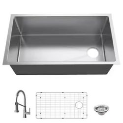 18G AIO SS Under Mount SB Kitchen Sink 36 x 19 x 9 in with Pulldown Faucet