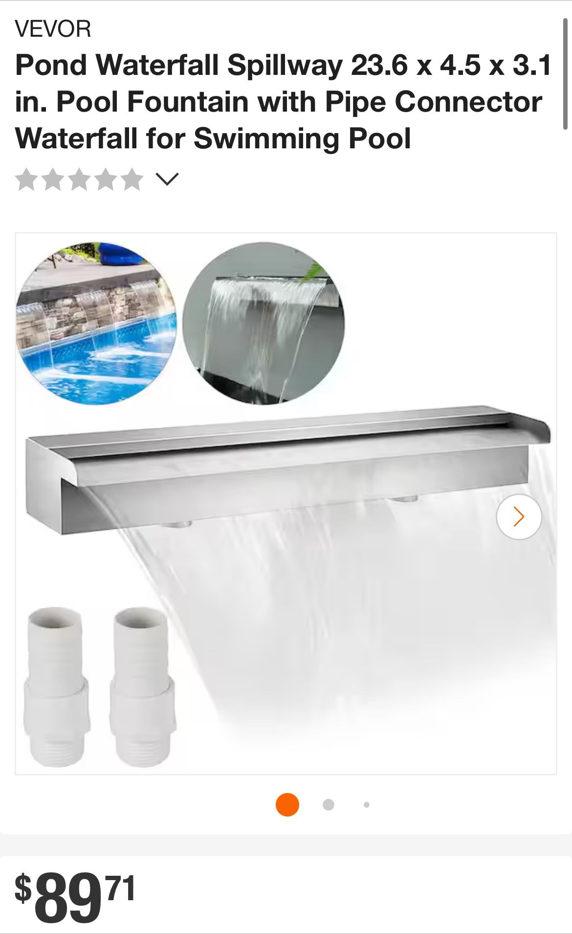 Pond Waterfall Spillway 23.6 x 4.5 x 3.1 in. Pool Fountain with Pipe Connector Waterfall for Swimming Pool