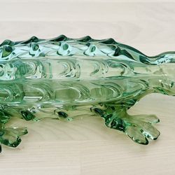 Alligator Crocodile Figurine Green Art Glass 11”x4.5”