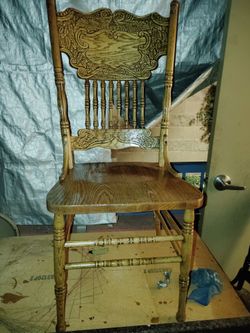 3 Vintage Amish Oak Country Pressed Back Spindle Chairs