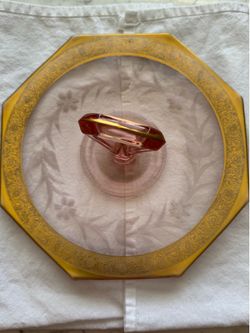Pink Depression Glass Tray trimmed in Gold