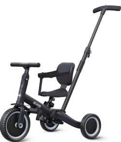 newyoo Toddler Bike, Tricycle w Push Handle for 1-3 Year Old, Black, 5 In 1