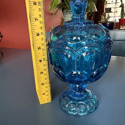 LE Smith MCM Moon & Stars Blue Lidded Candy Dish