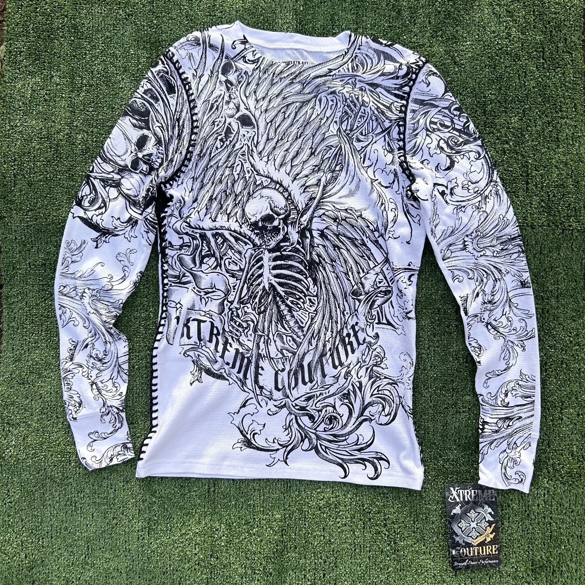 White/Black Whipstitched Xtreme Couture Long sleeve T