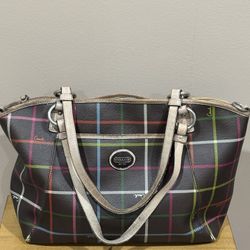 Coach Peyton Tattersall leather tote
