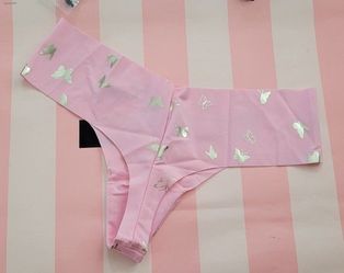 Pink Thong with Silver Butterfly Print