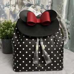 Disney x Kate Spade New York Minnie Mouse Drawstring Flap Backpack Black Dot Bow