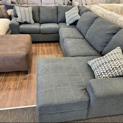 Ambee Slate Gray 3 Piece Sectional Couch With Chaise 
