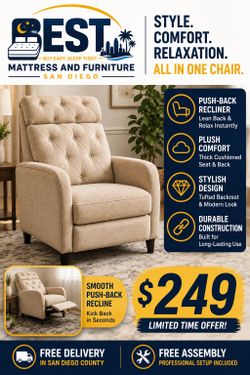 Luxury Push-Back Recliner Chair – Tufted Beige – Brand New