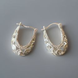 Ornate Hoop Earrings - Filigree - Sterling Silver Hoops - Vintage