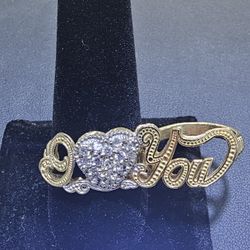 10kt YG Two-Finger " I love you" Ring With Clear Stones. (C-2) SIZE 6/10. ASK FOR RYAN. #(contact info removed)48