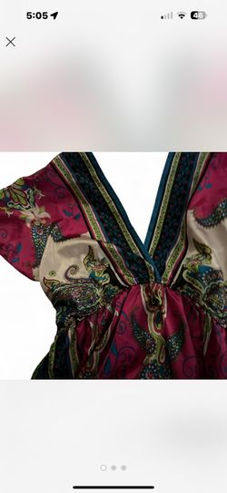 Silky pink & green boho maxi shirt  