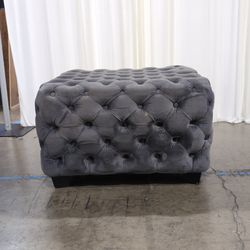 Linyi Guoxin Gray Tufted Velvet Square Ottoman
