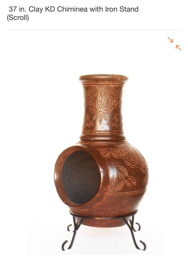 37 in. Clay KD Chiminea with Iron Stand (Scroll)