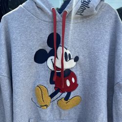 Mickey Hoodie Adult XL Grey Raised Fleece Embroidered 