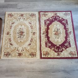 Classic Aubusson Floral Area Rug Cream Beige Red 2'2" x 3'0" Polyester Cotton