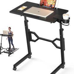 Portable Treadmill Desk, Adjustable Height, Wheeled, Black, Steel, Compatible with Treadmill, Special Feature: Adjustable Height, Portable, Wheeled