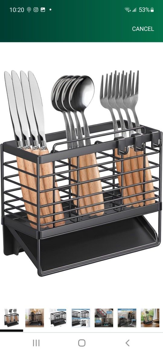 Utensil Holder, Stainless Steel Utensil Drying Rack with Plastic Automatic Drain  Tray For Kitchen Counter 
