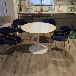 High-End Round Marble Dining Set – Table + 4 Velvet Chairs