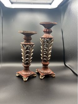 Kirkland Signature Ornate Bronze & Silver Pillar Candle Holders - Set of 2
