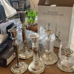 Silver Plated Candle Stick Set  Of 5