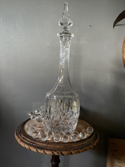 Vintage Carafe With Tree Stopper Glass 12” Decanter 5”stopper