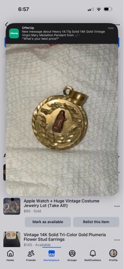 Vintage Solid 14K Yellow Gold Virgin Mary Medallion Pendant - 14.6g
