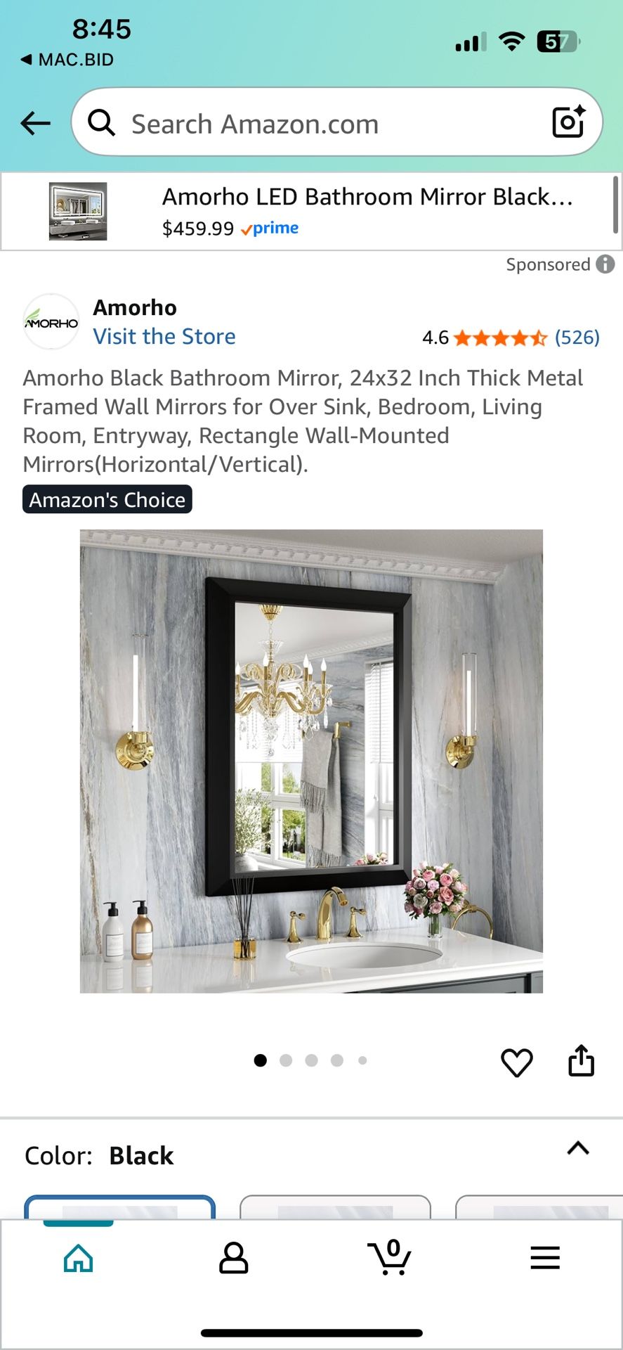 Amorho Black Bathroom Mirror 24x32 Inch