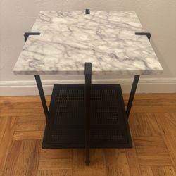 Faux-marble And Black Metal Nightstand
