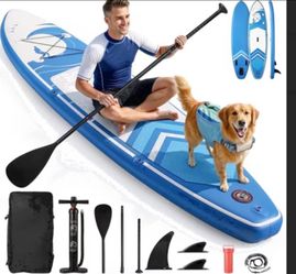 Brand New 2 Person Inflatable SUP Paddleboard W Pump Paddle Fins Leash & Backpack BNIB Never Used