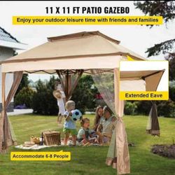 Outdoor Pop-Up Canopy Gazebo Tent 11 ft. x 11 ft. Portable Canopy Patio with Netting and Four Sandbags, Brown



New open box

