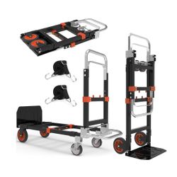 3 in 1 Heavy Duty Folding Hand Truck, Convertible Portable Steel Dolly with Telescopic Handle, Foldable Utility Cart with Rubber Wheels, 500 LBS(o)