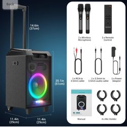 VeGue Karaoke Machine, Bluetooth Speaker PA System For Adults & Kids With 2 Wireless Microphones, 8'' Subwoofer, Wireless Singing Machine For Christma